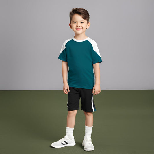 Black and Green Kids Sports Jersey with Shorts