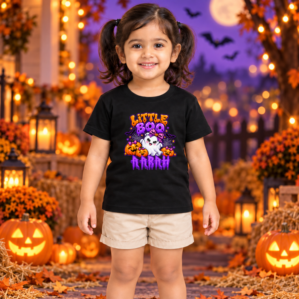 Kids Halloween T-Shirt for Boys & Girls – Cute Pumpkin Print - BLACK - 6-12 Months (Chest 20")