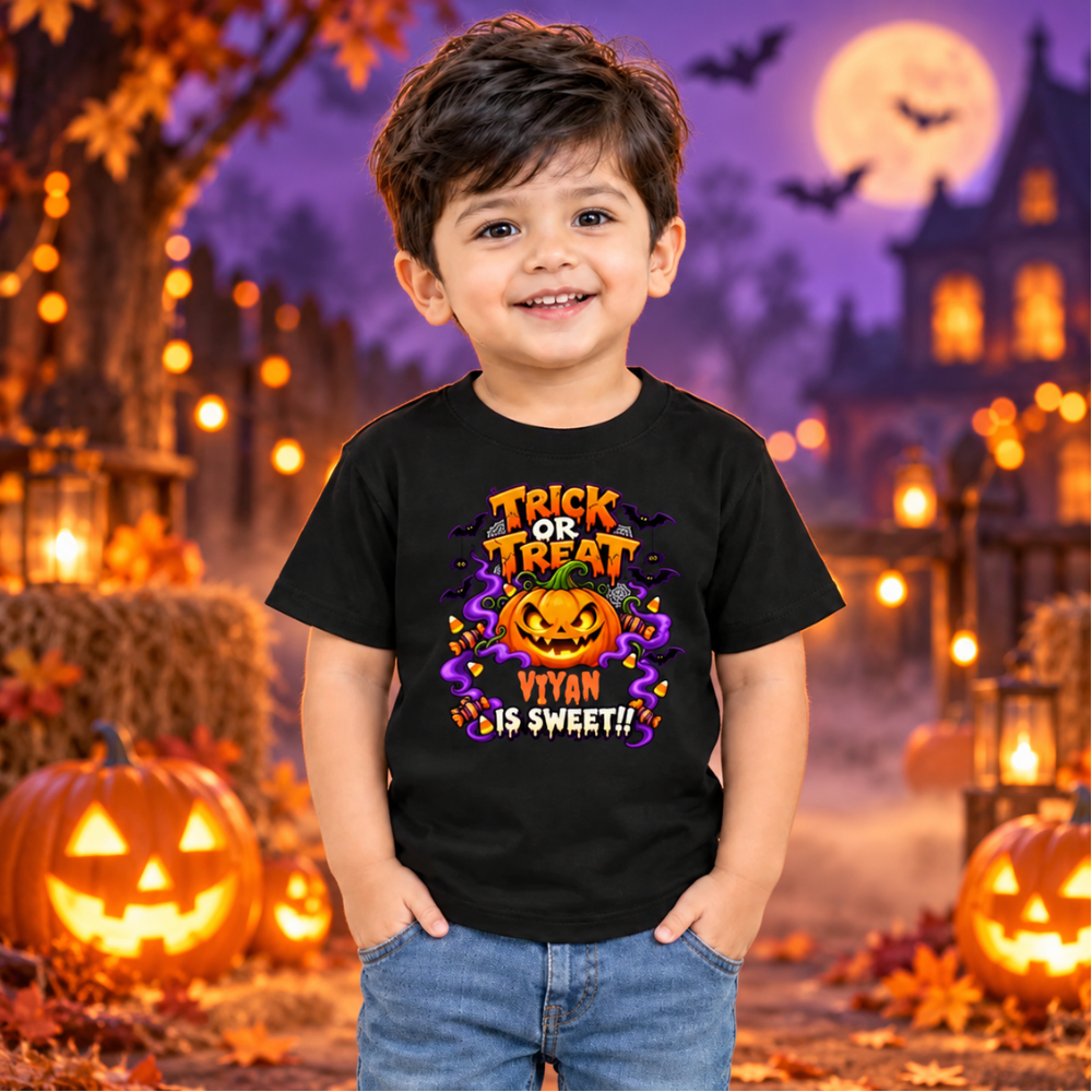 Kids Halloween Costume T-Shirt – Skeleton Squad Print - BLACK - 6-12 Months (Chest 20")