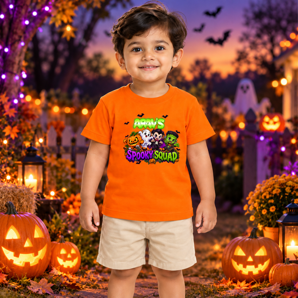 Halloween Party T-Shirt for Kids – Trick or Treat Design - ORANGE - 6-12 Months (Chest 20")