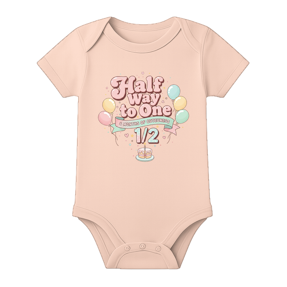 Half Birthday Baby Romper with Custom Name Print - BABY PEACH - 0 - 3 Months (Chest 18")