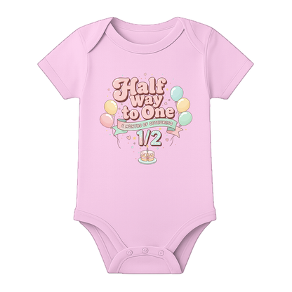 Half Birthday Baby Romper with Custom Name Print - BABY PINK - 0 - 3 Months (Chest 18")