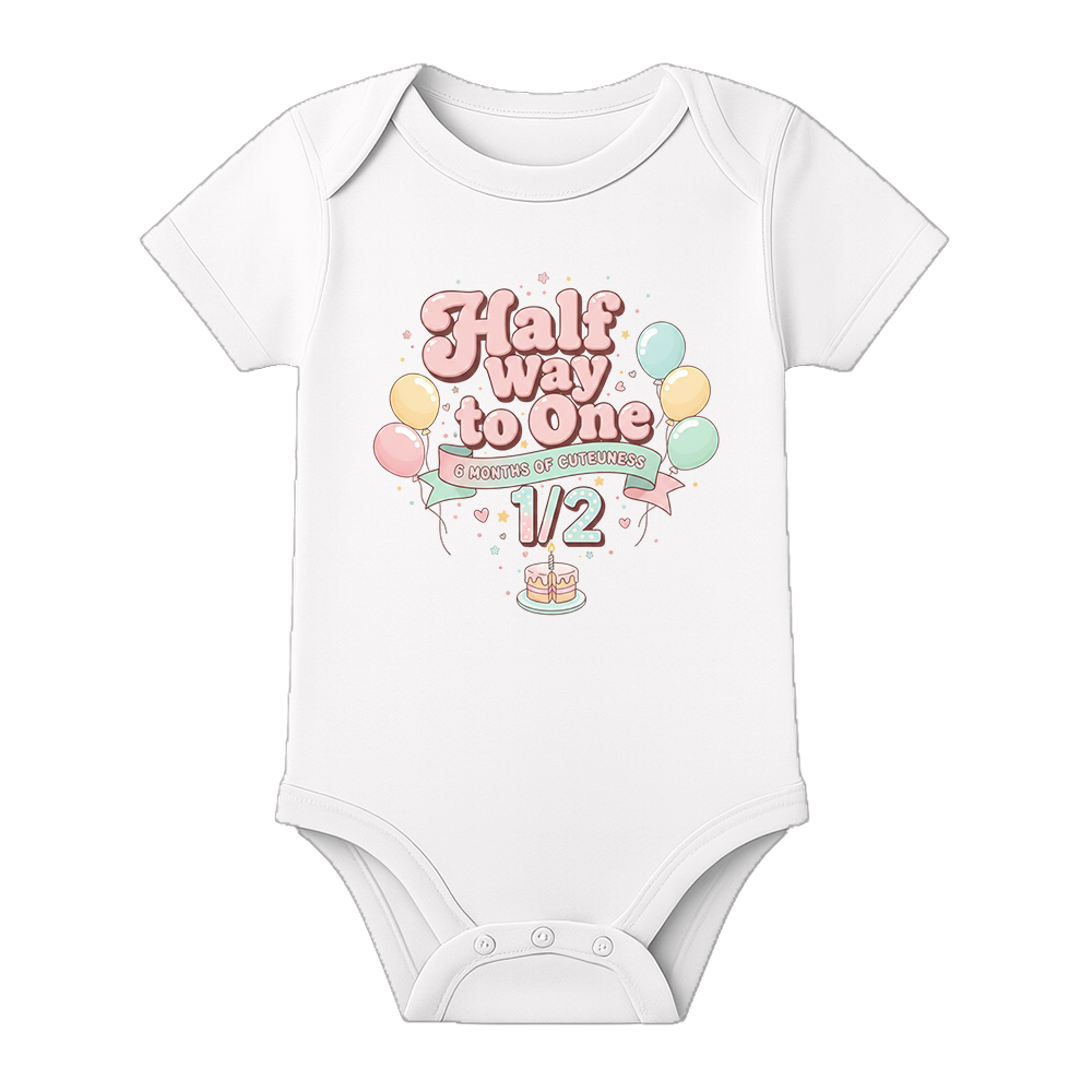 Half Birthday Baby Romper with Custom Name Print - WHITE - 0 - 3 Months (Chest 18")