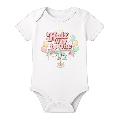 Half Birthday Baby Romper with Custom Name Print - WHITE - 0 - 3 Months (Chest 18")