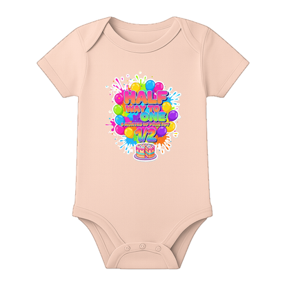 My Half Birthday Onesie Personalized Baby Outfit - BABY PEACH - 0 - 3 Months (Chest 18")