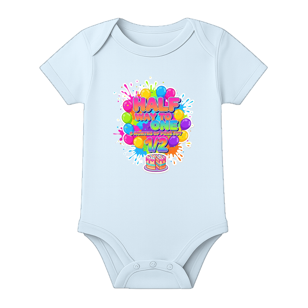 My Half Birthday Onesie Personalized Baby Outfit - BABY SKY - 0 - 3 Months (Chest 18")