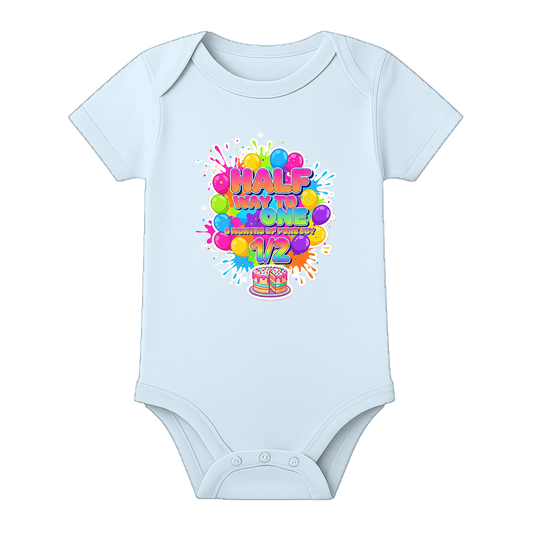 My Half Birthday Onesie Personalized Baby Outfit - BABY SKY - 0 - 3 Months (Chest 18")