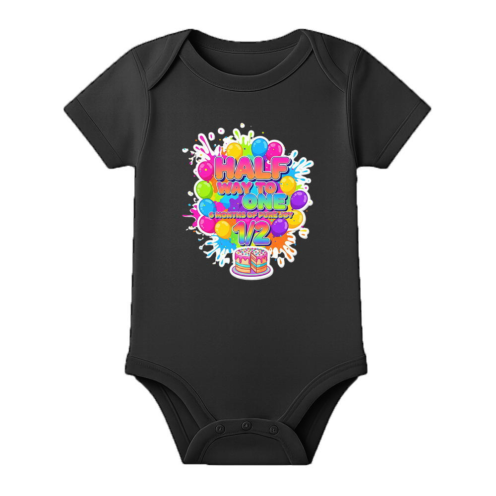 My Half Birthday Onesie Personalized Baby Outfit - BLACK - 0 - 3 Months (Chest 18")