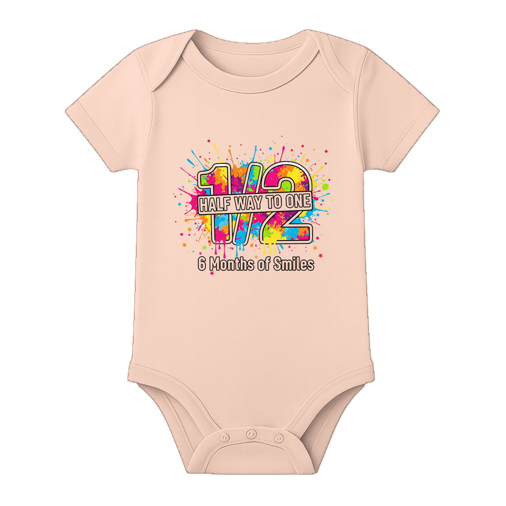 6 Months Baby Romper Custom Name Milestone Outfit - BABY PEACH - 0 - 3 Months (Chest 18")