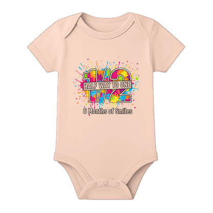 6 Months Baby Romper Custom Name Milestone Outfit - BABY PEACH - 0 - 3 Months (Chest 18")