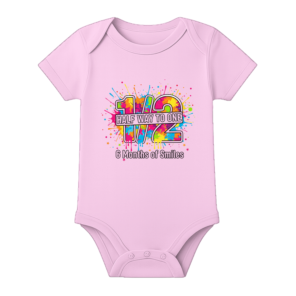 6 Months Baby Romper Custom Name Milestone Outfit - BABY PINK - 0 - 3 Months (Chest 18")