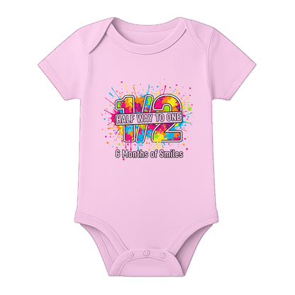 6 Months Baby Romper Custom Name Milestone Outfit - BABY PINK - 0 - 3 Months (Chest 18")