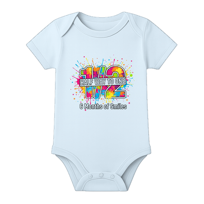 6 Months Baby Romper Custom Name Milestone Outfit - BABY SKY - 0 - 3 Months (Chest 18")