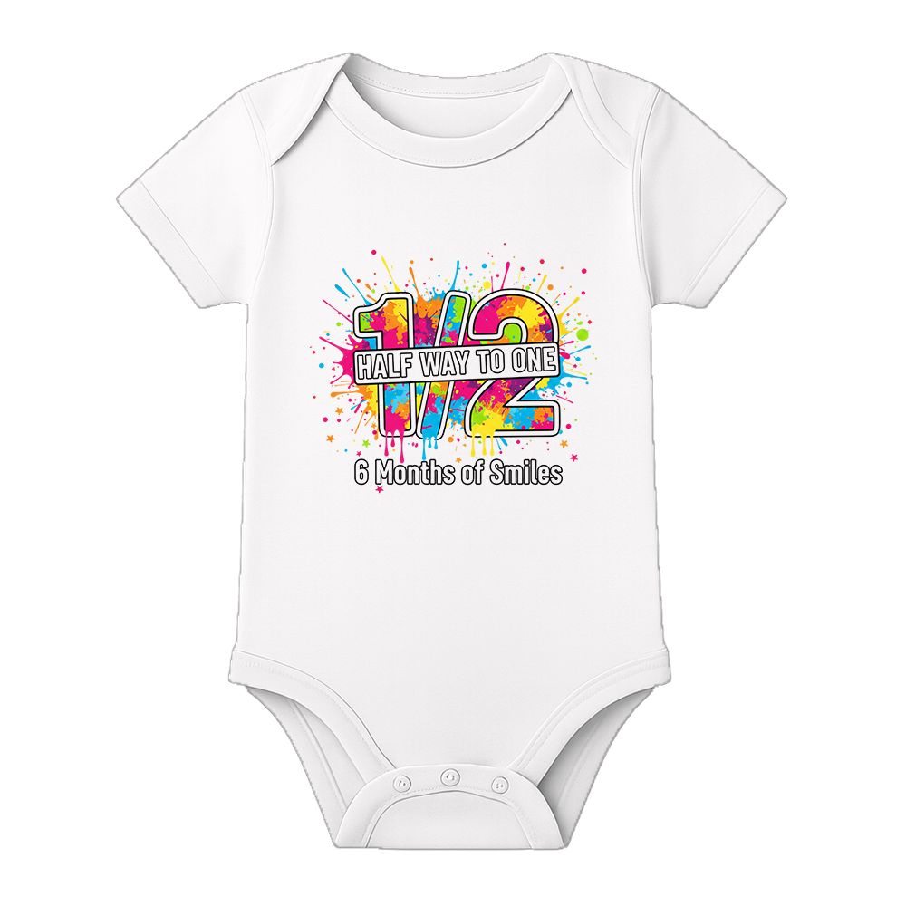 6 Months Baby Romper Custom Name Milestone Outfit - WHITE - 0 - 3 Months (Chest 18")