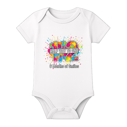 6 Months Baby Romper Custom Name Milestone Outfit - WHITE - 0 - 3 Months (Chest 18")