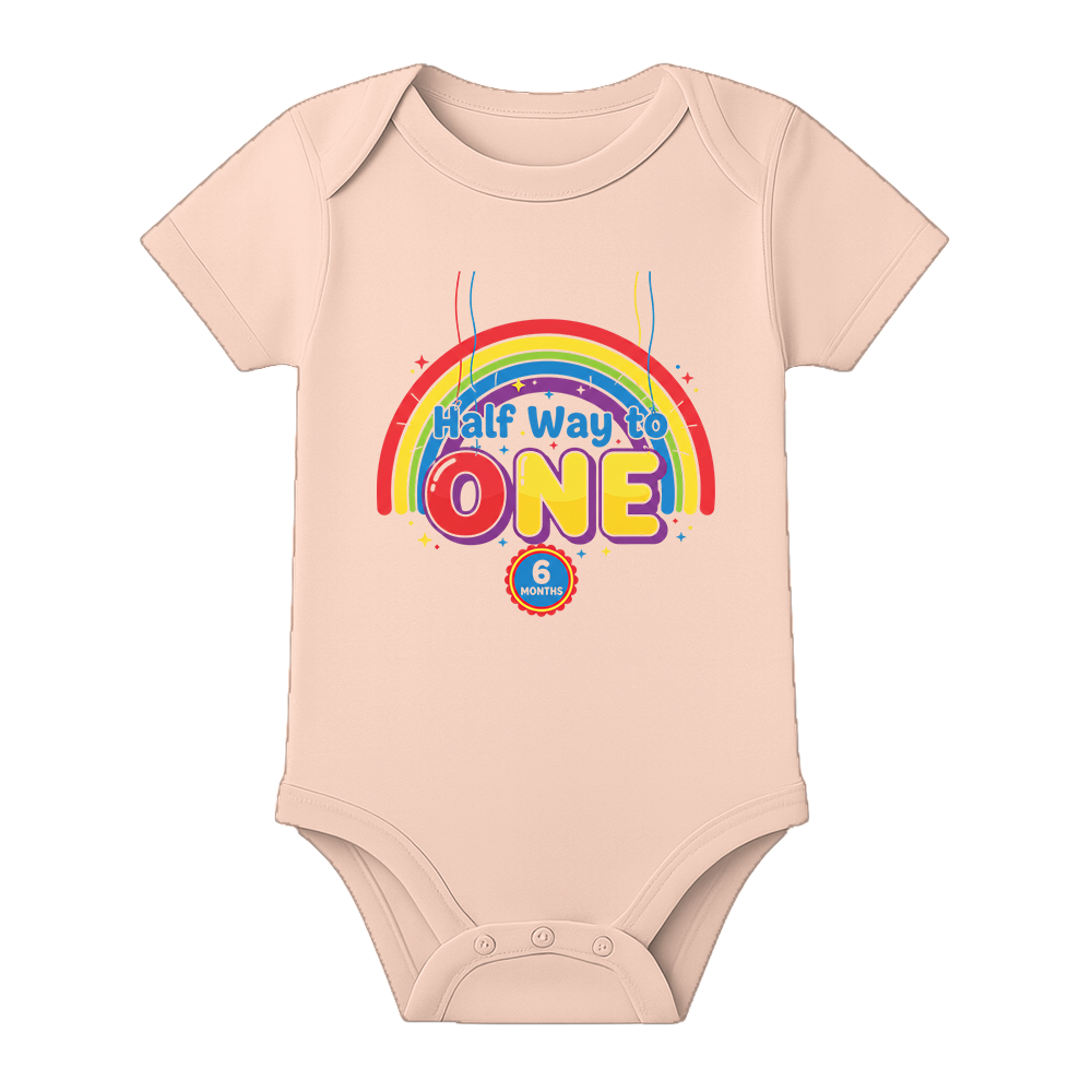 Half Birthday Baby Onesie with Name and Age Print - BABY PEACH - 0 - 3 Months (Chest 18")