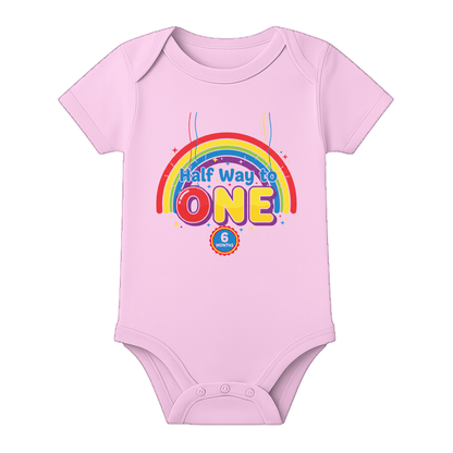 Half Birthday Baby Onesie with Name and Age Print - BABY PINK - 0 - 3 Months (Chest 18")