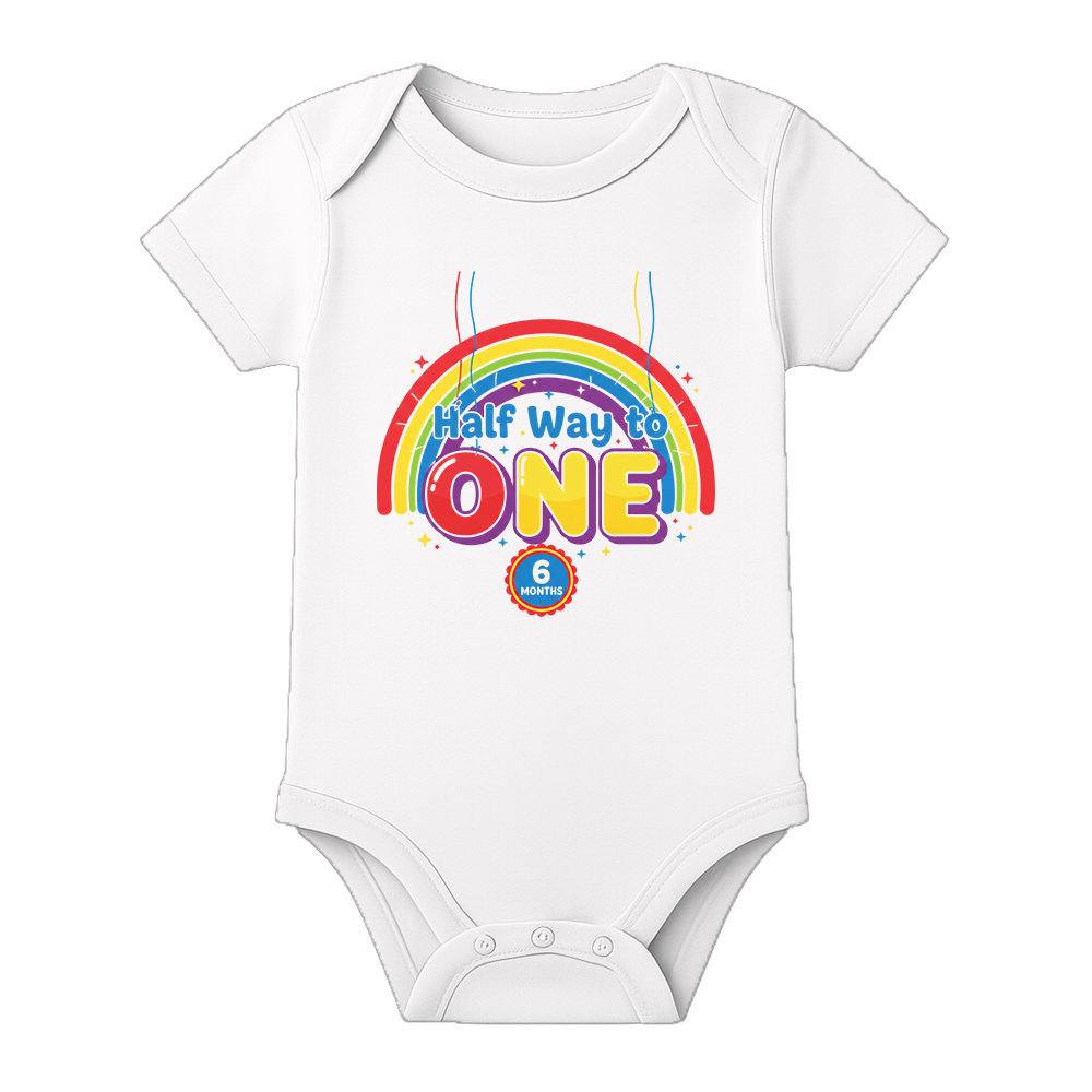 Half Birthday Baby Onesie with Name and Age Print - WHITE - 0 - 3 Months (Chest 18")