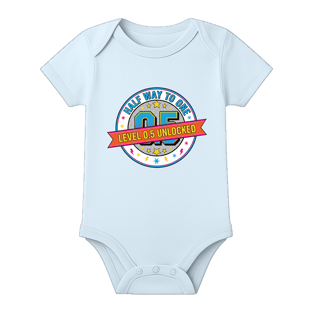 Six Month Birthday Romper Personalized Cotton Outfit - BABY SKY - 0 - 3 Months (Chest 18")
