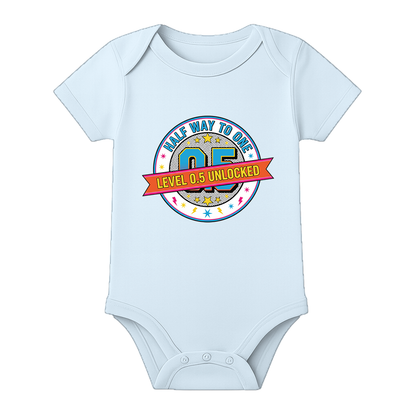 Six Month Birthday Romper Personalized Cotton Outfit - BABY SKY - 0 - 3 Months (Chest 18")