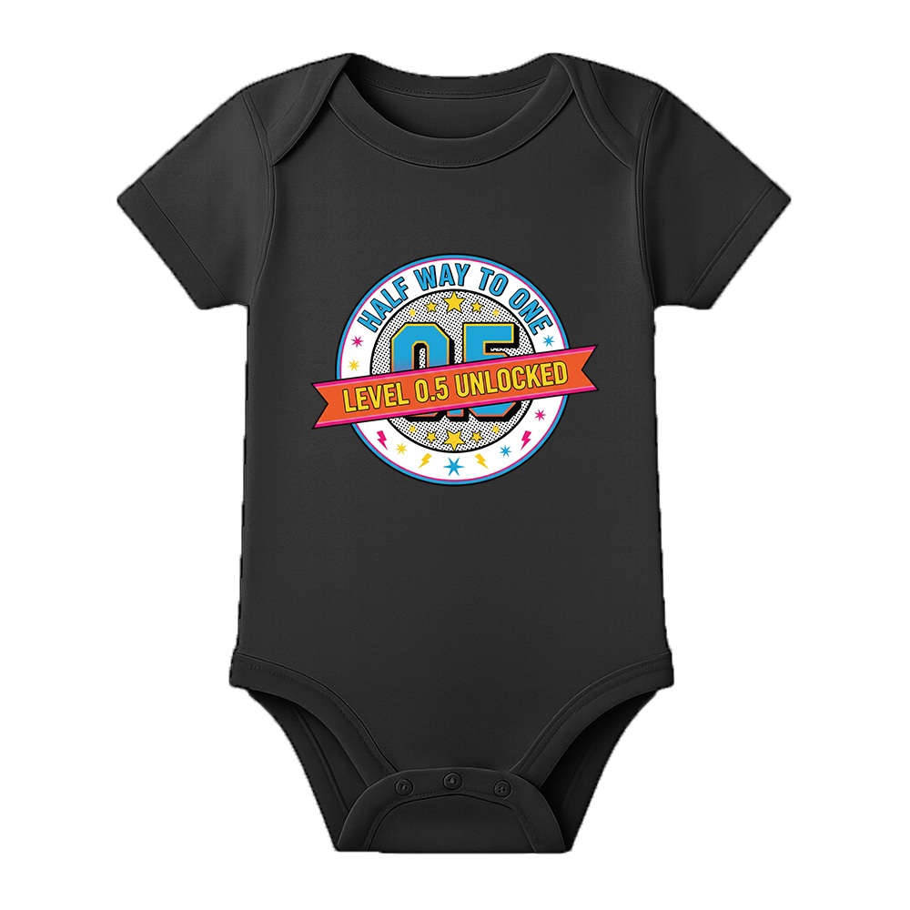 Six Month Birthday Romper Personalized Cotton Outfit - BLACK - 0 - 3 Months (Chest 18")