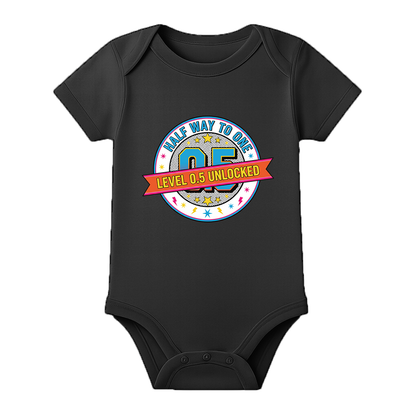 Six Month Birthday Romper Personalized Cotton Outfit - BLACK - 0 - 3 Months (Chest 18")