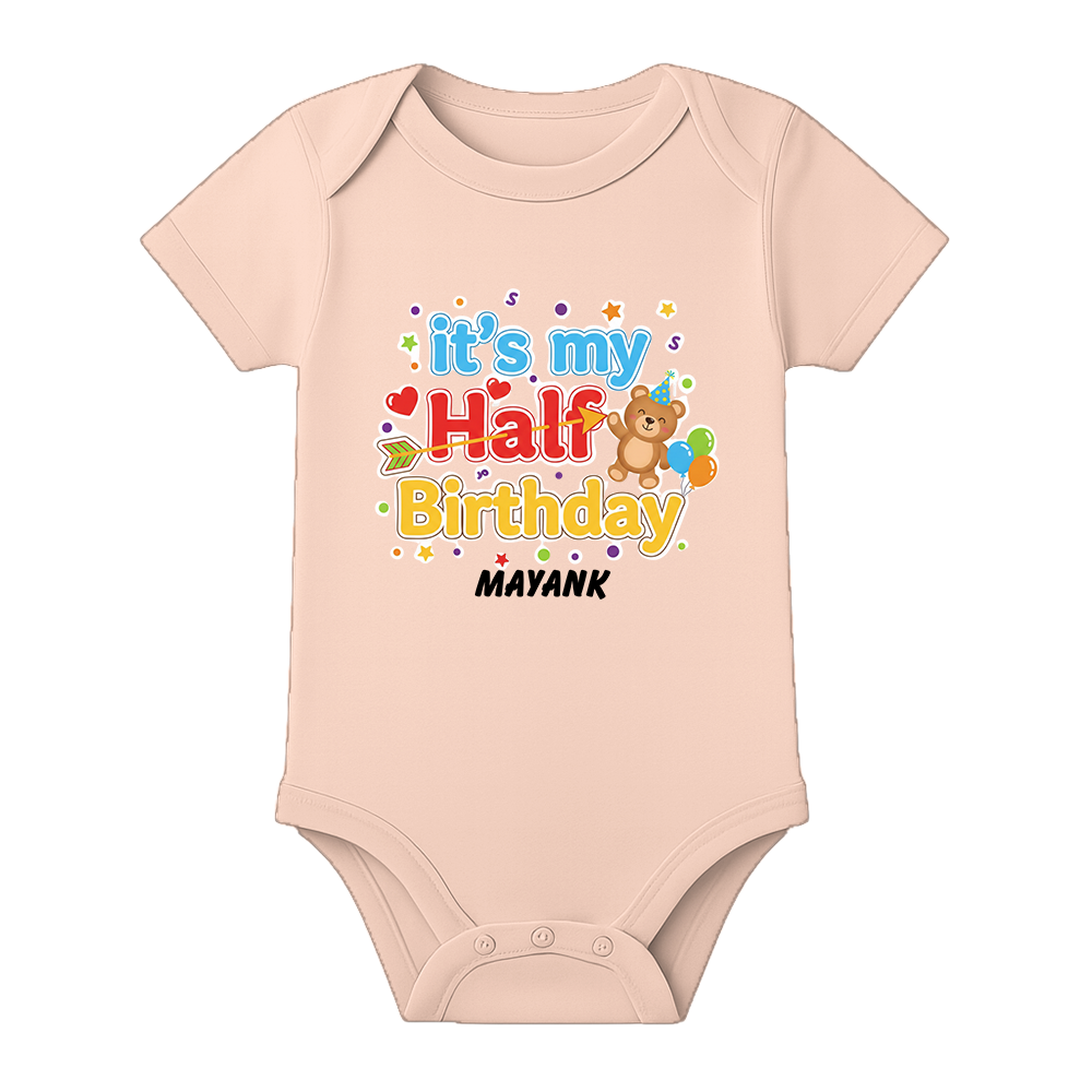 Half Birthday Celebration Baby Romper Customizable - BABY PEACH - 0 - 3 Months (Chest 18")