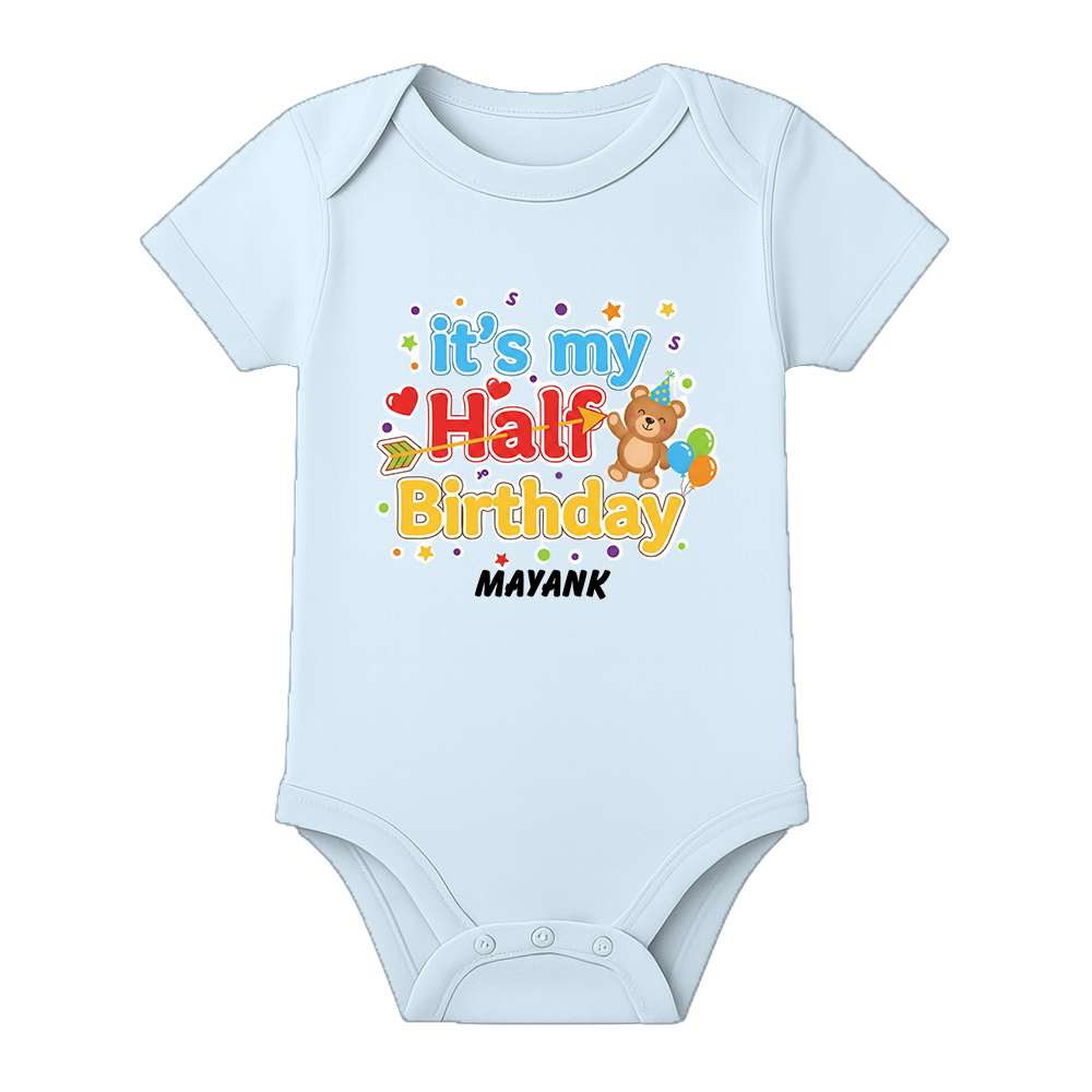 Half Birthday Celebration Baby Romper Customizable - BABY SKY - 0 - 3 Months (Chest 18")