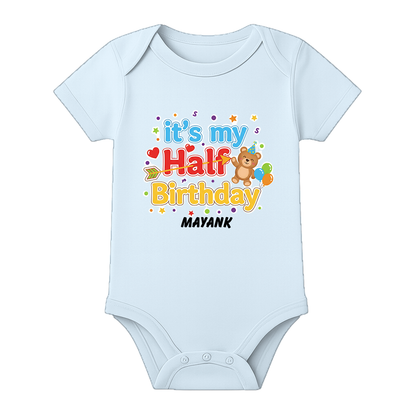Half Birthday Celebration Baby Romper Customizable - BABY SKY - 0 - 3 Months (Chest 18")