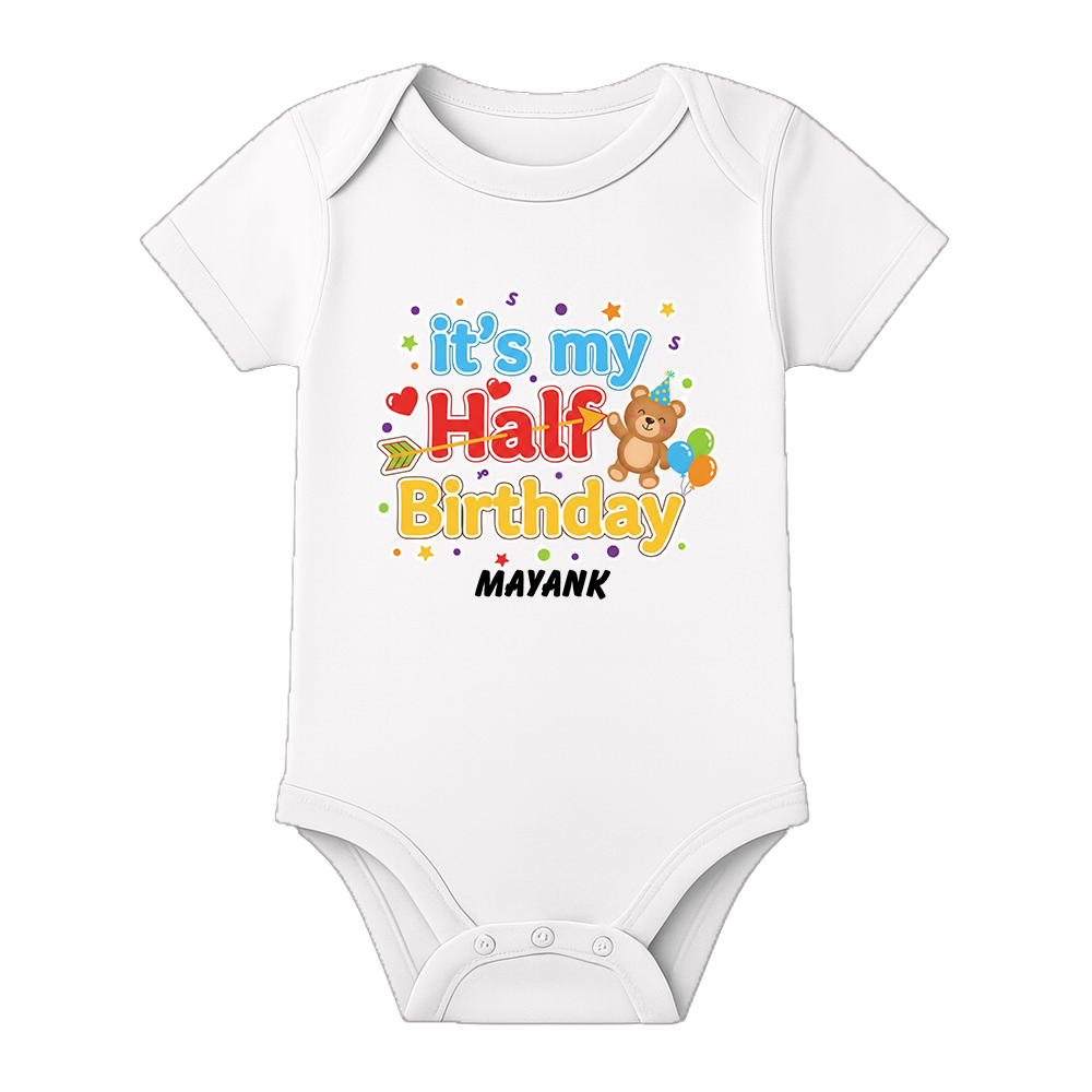 Half Birthday Celebration Baby Romper Customizable - WHITE - 0 - 3 Months (Chest 18")