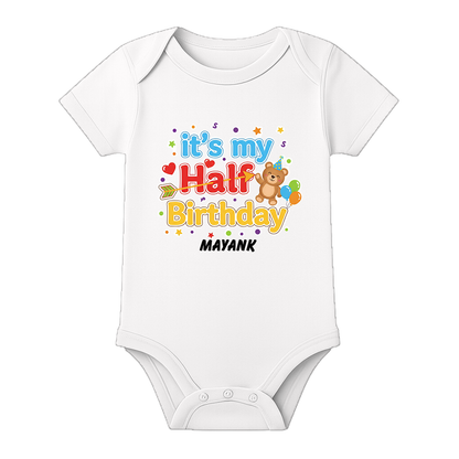 Half Birthday Celebration Baby Romper Customizable - WHITE - 0 - 3 Months (Chest 18")