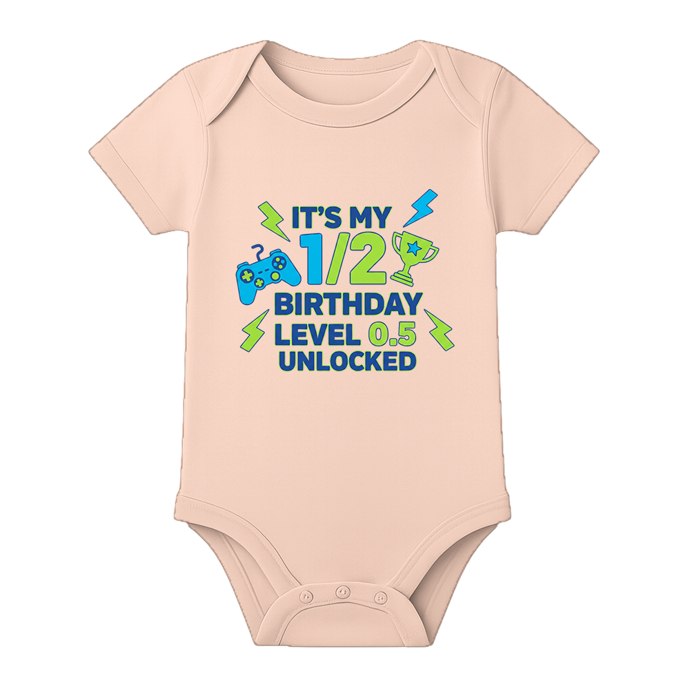 6 Month Old Baby Onesie with Name Customization - BABY PEACH - 0 - 3 Months (Chest 18")