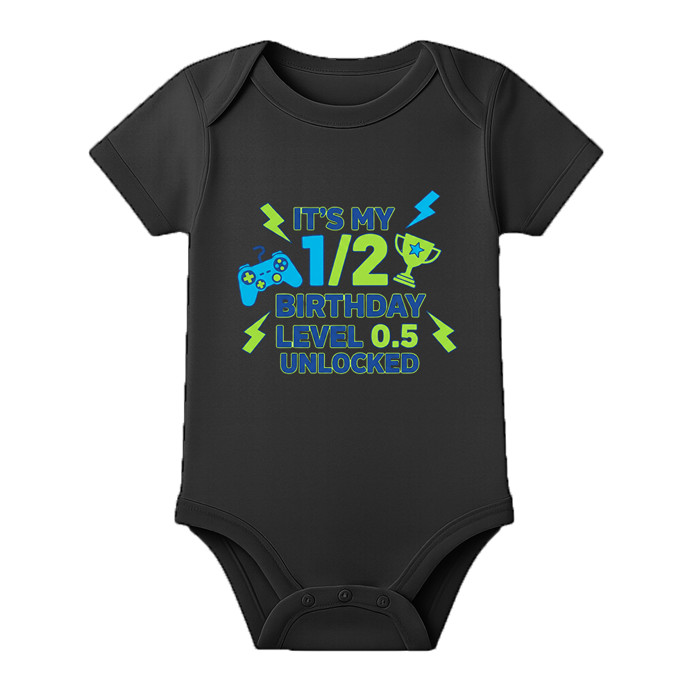 6 Month Old Baby Onesie with Name Customization - BLACK - 0 - 3 Months (Chest 18")