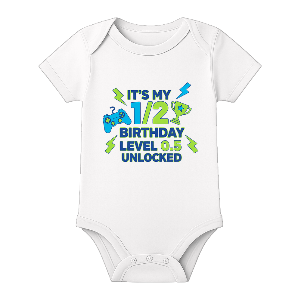 6 Month Old Baby Onesie with Name Customization - WHITE - 0 - 3 Months (Chest 18")