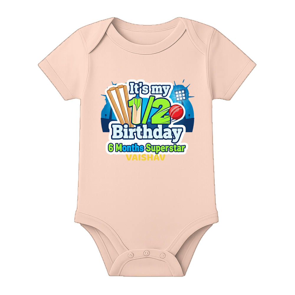 Half Birthday Baby Outfit Custom Name Printed Romper - BABY PEACH - 0 - 3 Months (Chest 18")
