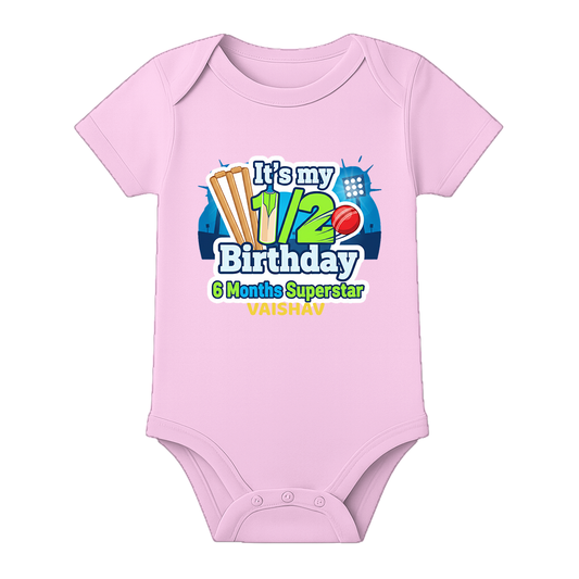 Half Birthday Baby Outfit Custom Name Printed Romper - BABY PINK - 0 - 3 Months (Chest 18")