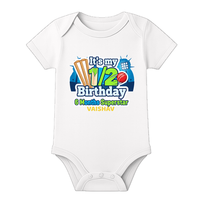 Half Birthday Baby Outfit Custom Name Printed Romper - WHITE - 0 - 3 Months (Chest 18")