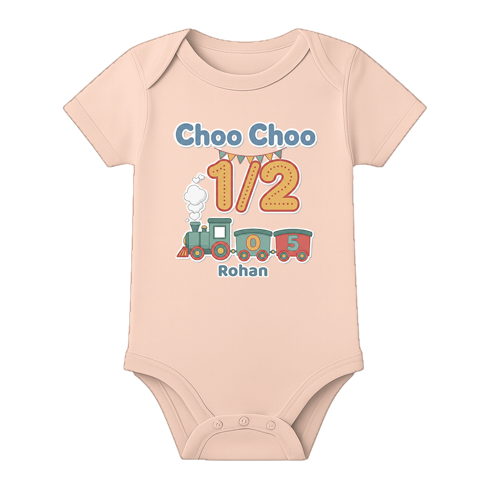 Personalized Half Birthday Romper for Baby Boy - BABY PEACH - 0 - 3 Months (Chest 18")