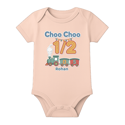 Personalized Half Birthday Romper for Baby Boy - BABY PEACH - 0 - 3 Months (Chest 18")