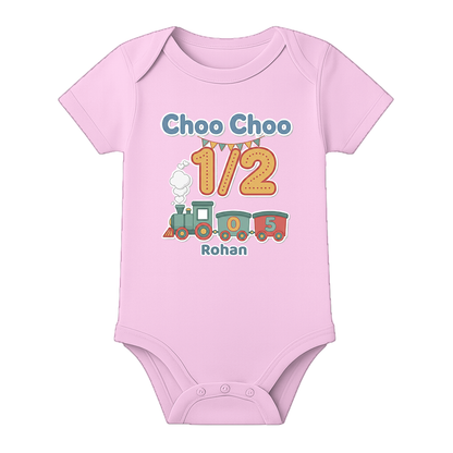 Personalized Half Birthday Romper for Baby Boy - BABY PINK - 0 - 3 Months (Chest 18")
