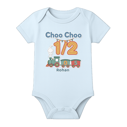 Personalized Half Birthday Romper for Baby Boy - BABY SKY - 0 - 3 Months (Chest 18")
