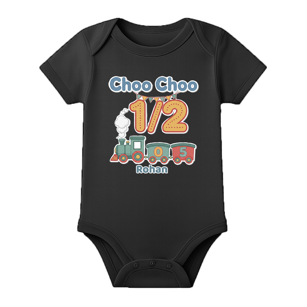 Personalized Half Birthday Romper for Baby Boy - BLACK - 0 - 3 Months (Chest 18")