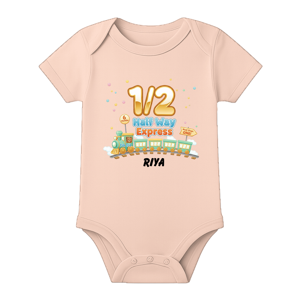 Personalized Half Birthday Onesie for Baby Girl - BABY PEACH - 0 - 3 Months (Chest 18")
