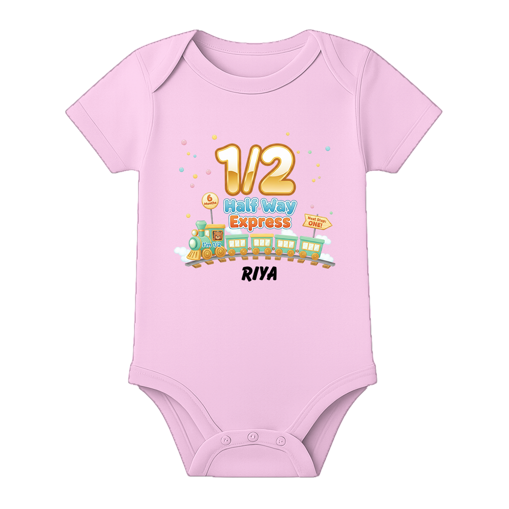 Personalized Half Birthday Onesie for Baby Girl - BABY PINK - 0 - 3 Months (Chest 18")
