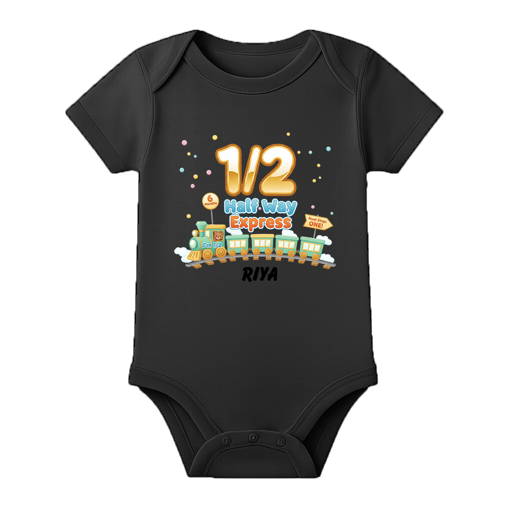 Personalized Half Birthday Onesie for Baby Girl - BLACK - 0 - 3 Months (Chest 18")