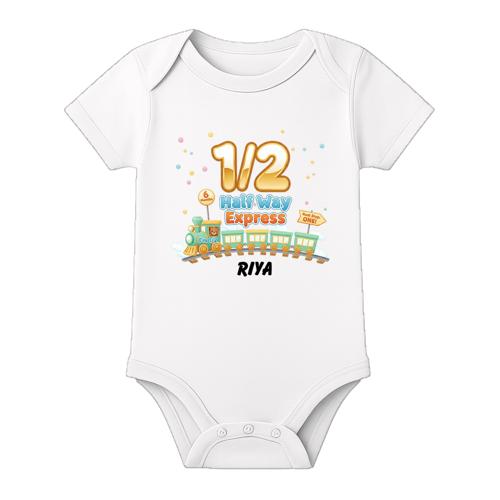 Personalized Half Birthday Onesie for Baby Girl - WHITE - 0 - 3 Months (Chest 18")
