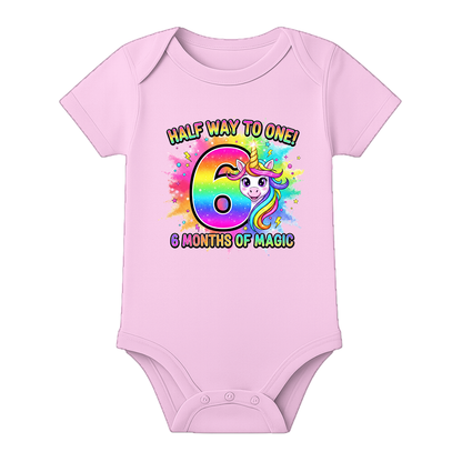 6 Months Milestone Baby Romper with Custom Name - BABY PINK - 0 - 3 Months (Chest 18")