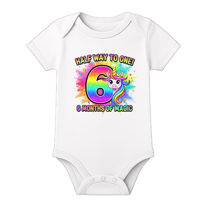 6 Months Milestone Baby Romper with Custom Name - WHITE - 0 - 3 Months (Chest 18")