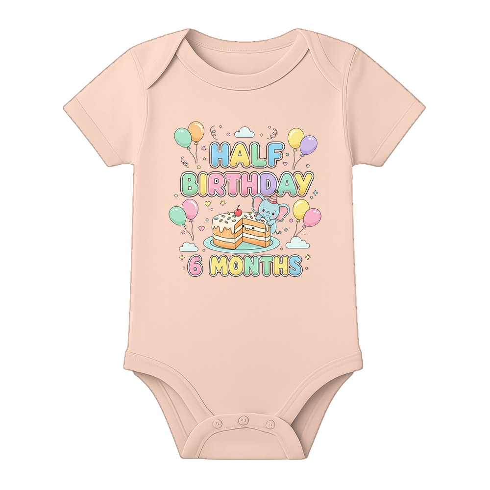 Half Birthday Photoshoot Baby Onesie Personalized - BABY PEACH - 0 - 3 Months (Chest 18")