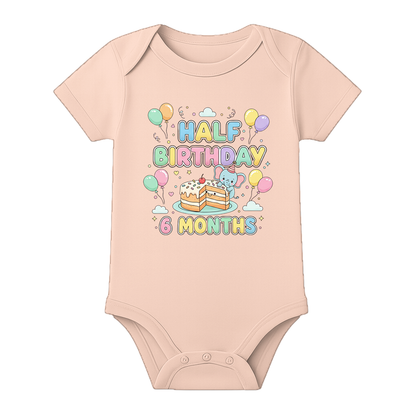 Half Birthday Photoshoot Baby Onesie Personalized - BABY PEACH - 0 - 3 Months (Chest 18")
